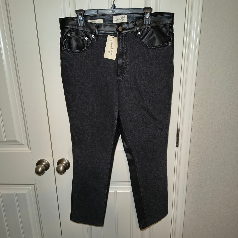 Universal Thread Womens 14R Mid-Rise 80s Slim Faux Leather and Denim  Pants
